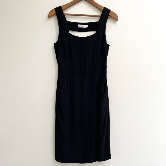 A.L.C black faux wrap midi dress Strappy open back pockets cocktail LBD size 8 - Picture 1 of 11